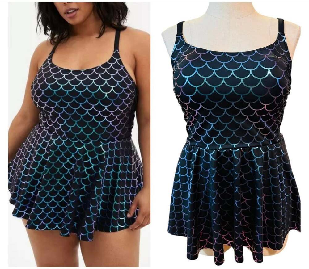 Torrid Plus Size 2 Mermaid Scale Swim Dress One-Piece Swimsuit Iridescent 2X